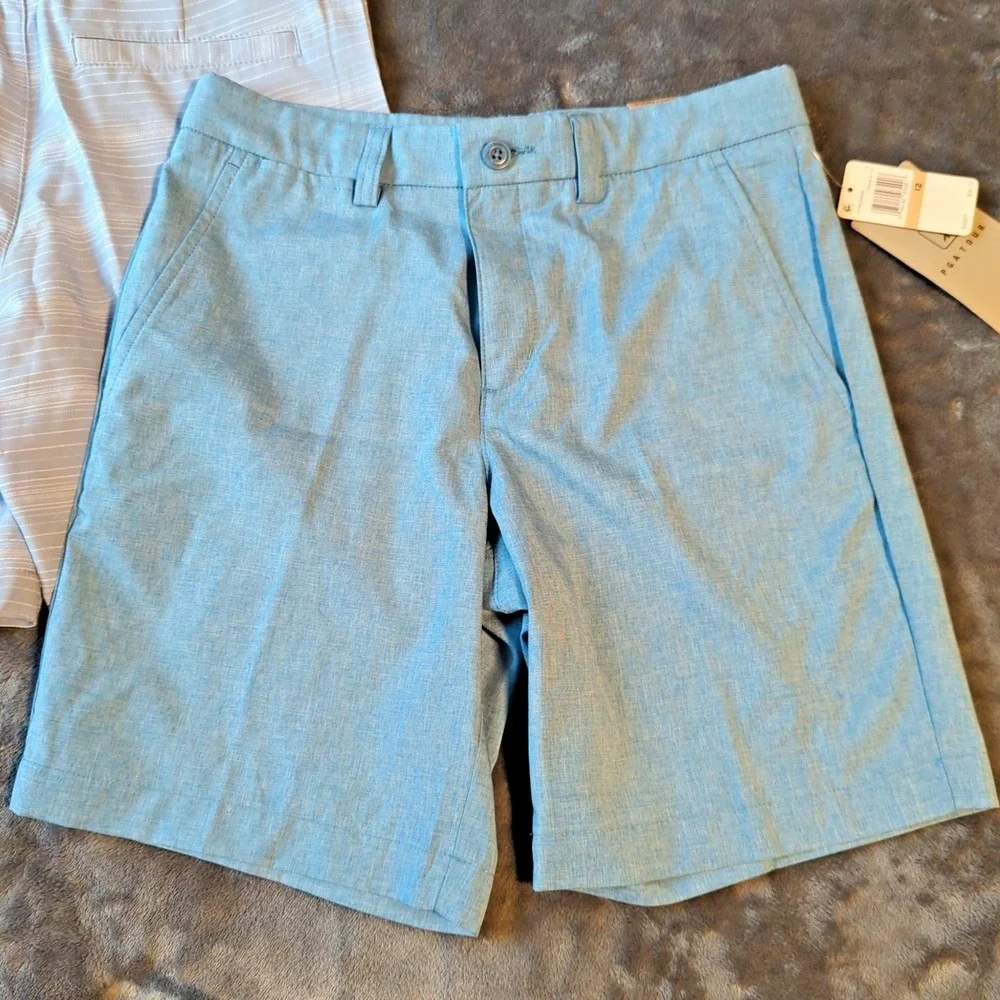 2 Boys PGA Tour Flat Front Golf Shorts Size 12, Blue & Stripe NEW MSRP $72